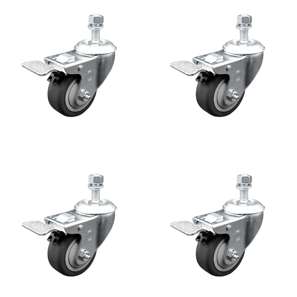 Service Caster 3.5 Inch SS Thermoplastic Rubber 1/2 Inch Stem Caster Set Total Lock Brake SCC SCC-SSTSTTL20S3514-TPRB-121315-4 - main